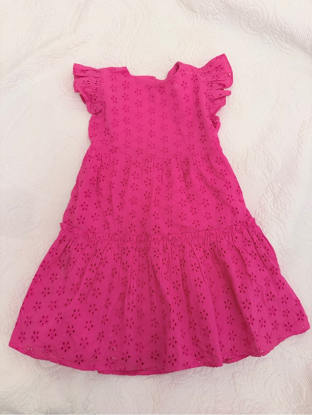 Crewcuts Hot Pink Eyelet Ruffle Sleeve Dress
